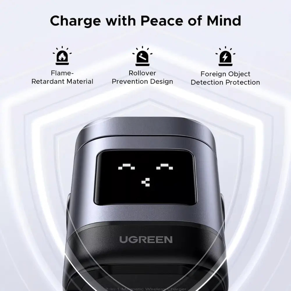 UGREEN Uno Qi2 2-in-1 Wireless Charger, 15W Fast Charging, USB-C, for iPhone 12-16 Series, AirPods 3/2/Pro