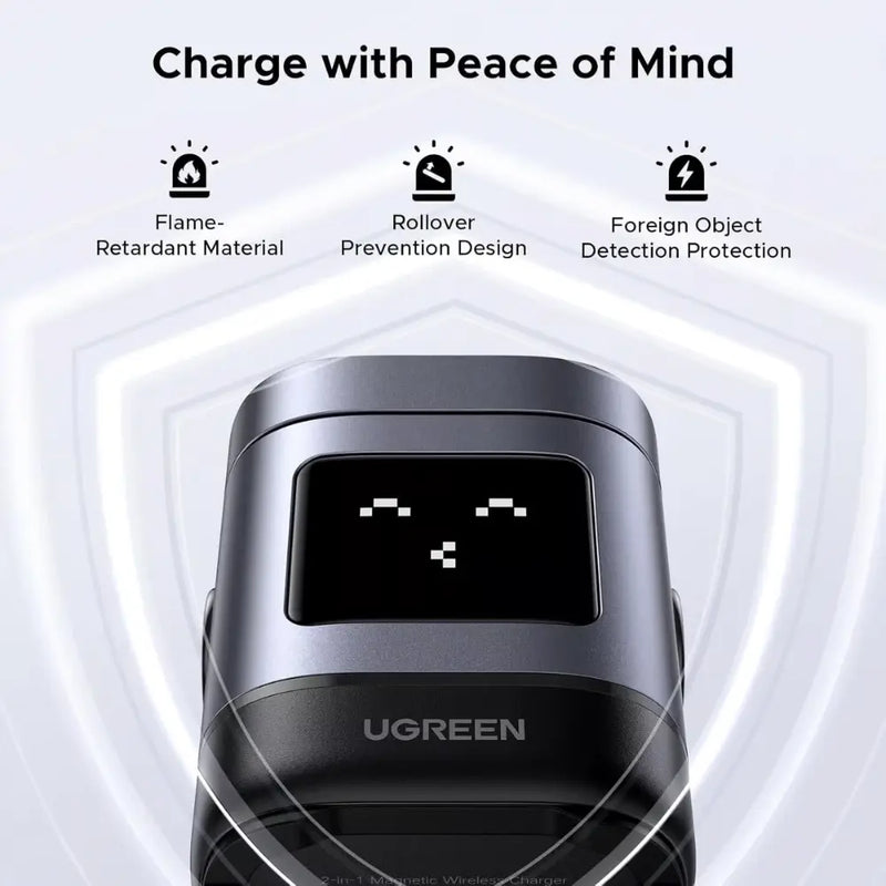 UGREEN Uno Qi2 2-in-1 Wireless Charger, 15W Fast Charging, USB-C, for iPhone 12-16 Series, AirPods 3/2/Pro