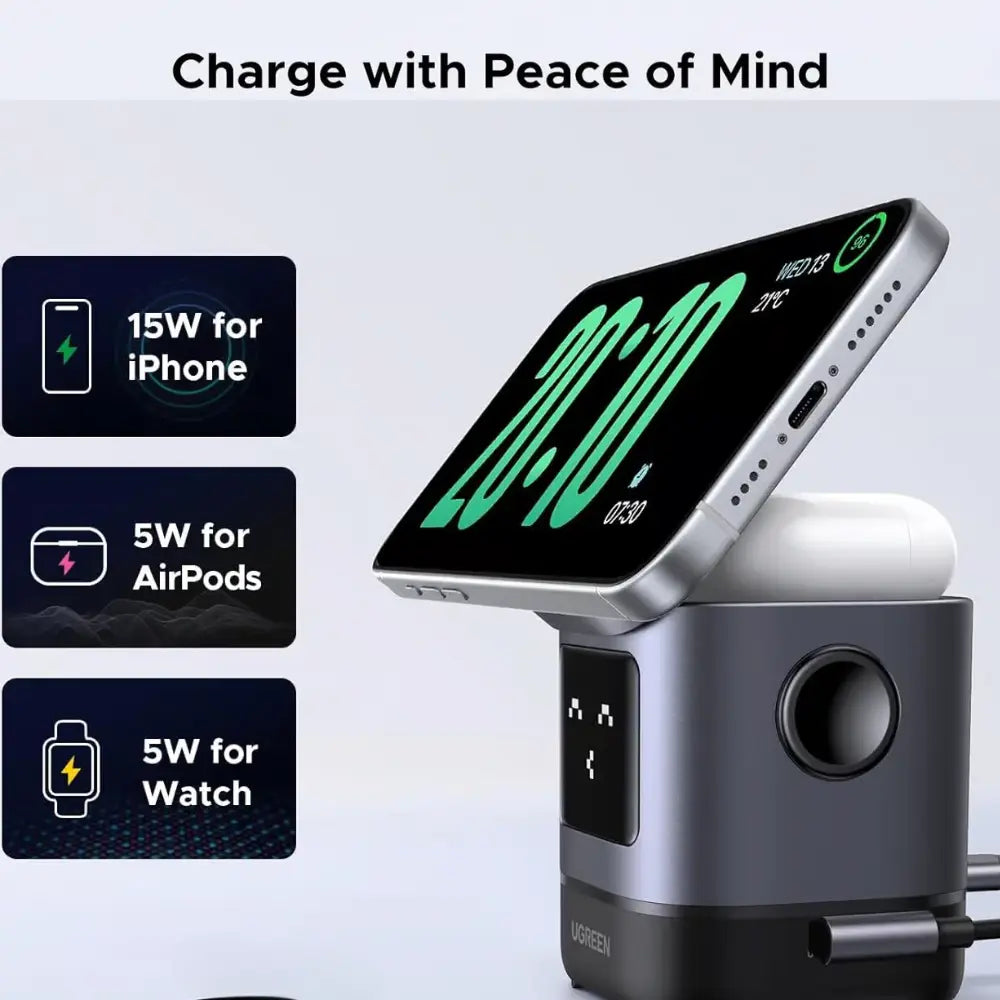 UGREEN Uno Qi2 2-in-1 Wireless Charger, 15W Fast Charging, USB-C, for iPhone 12-16 Series, AirPods 3/2/Pro