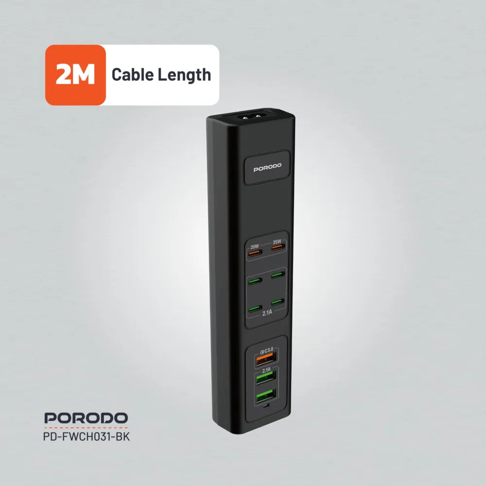 Porodo Multi-Port USB Charging Hub With 6 Charging Ports 85W – Black
