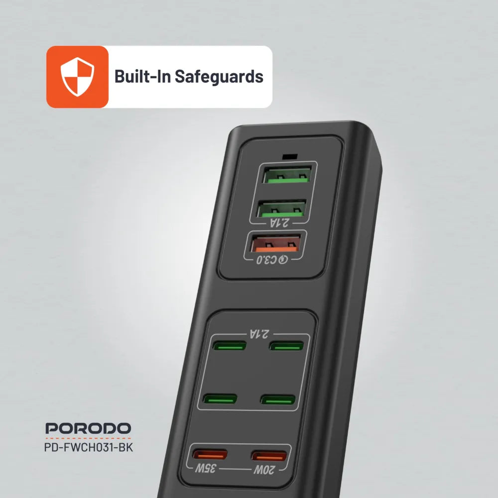 Porodo Multi-Port USB Charging Hub With 6 Charging Ports 85W – Black