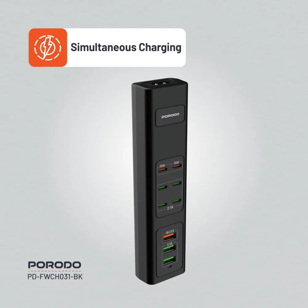 Porodo Multi-Port USB Charging Hub With 6 Charging Ports 85W – Black