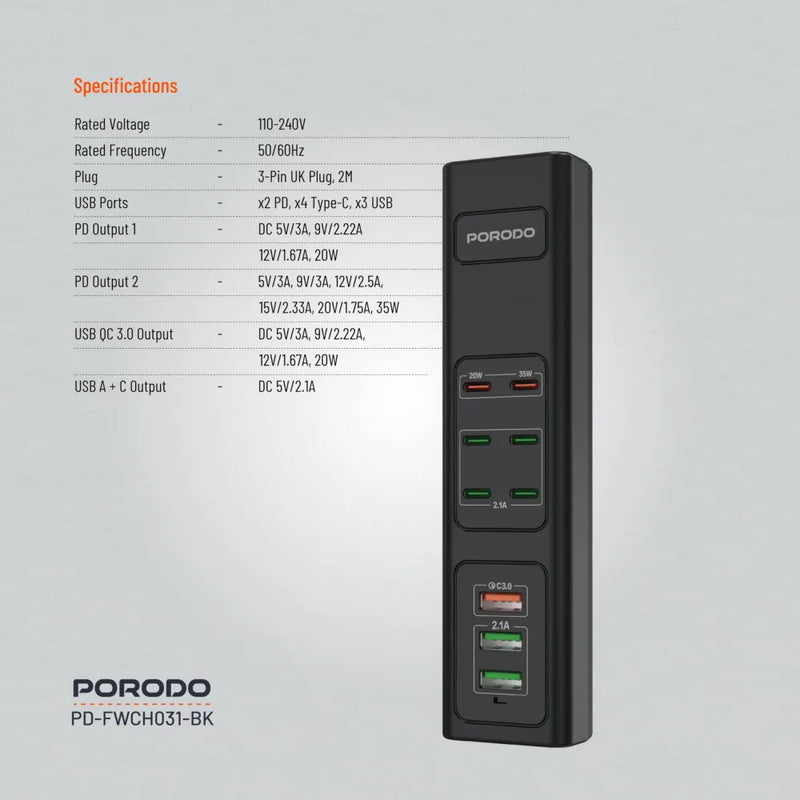 Porodo Multi-Port USB Charging Hub With 6 Charging Ports 85W – Black-4