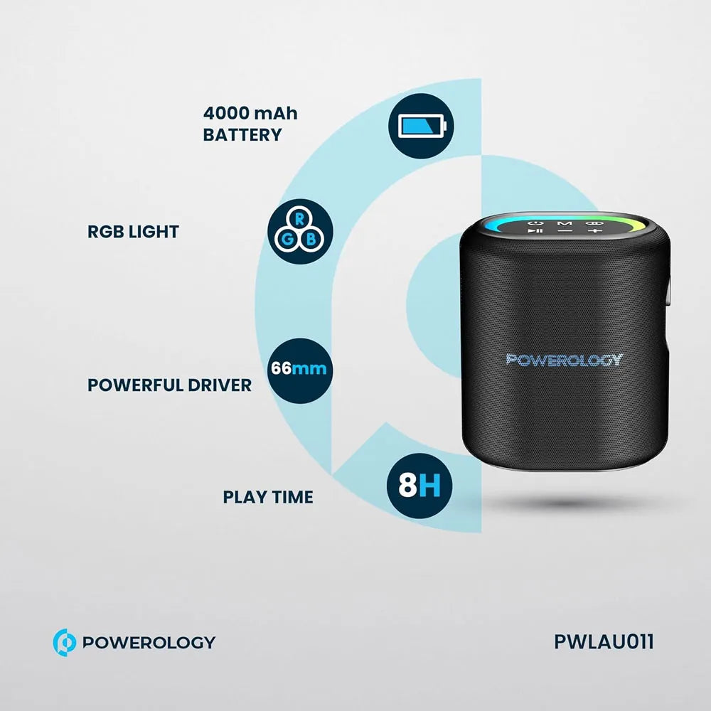 Powerology Portable Loud Speaker 25W 4000mAh Battery 8H Playtime – Black
