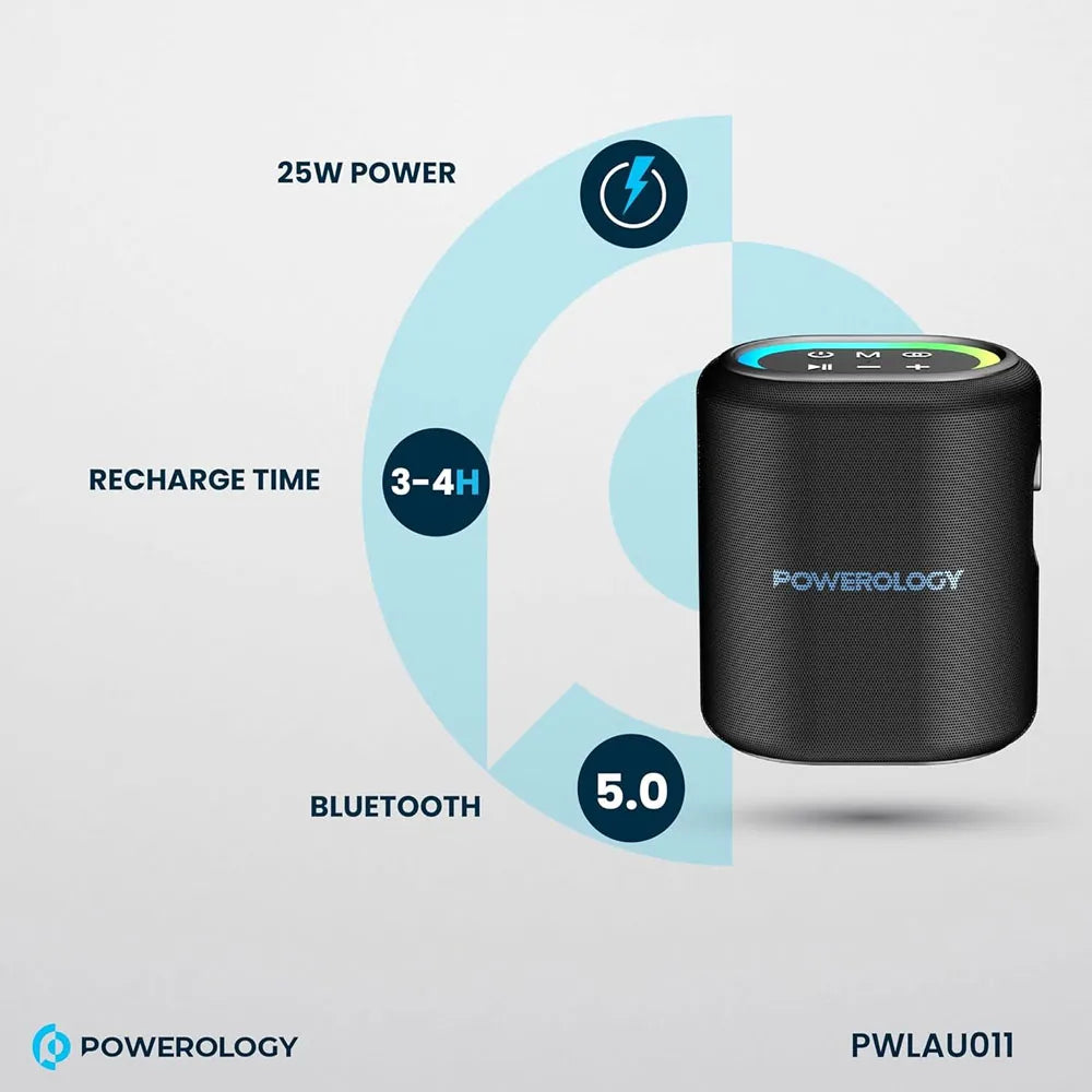Powerology Portable Loud Speaker 25W 4000mAh Battery 8H Playtime – Black