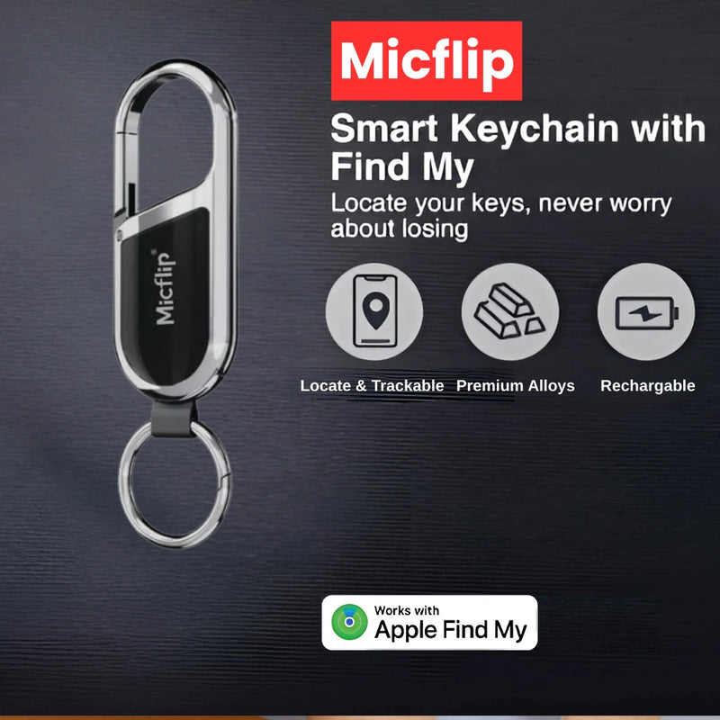 Micflip Apple Find My Keychain – Compatible with Apple Find My, Secure Bluetooth Tracker for Keys & Bags