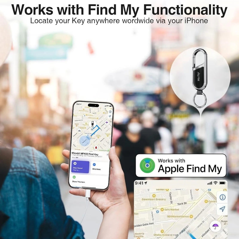 Micflip Apple Find My Keychain – Compatible with Apple Find My, Secure Bluetooth Tracker for Keys & Bags
