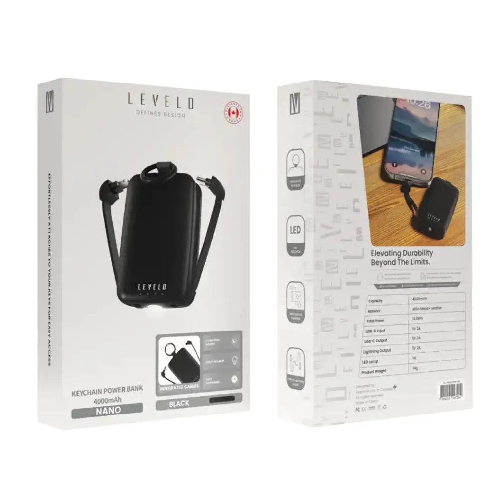 Levelo Nano Mini Portable KeyChain Power Bank with Type-C & Lightning Heads