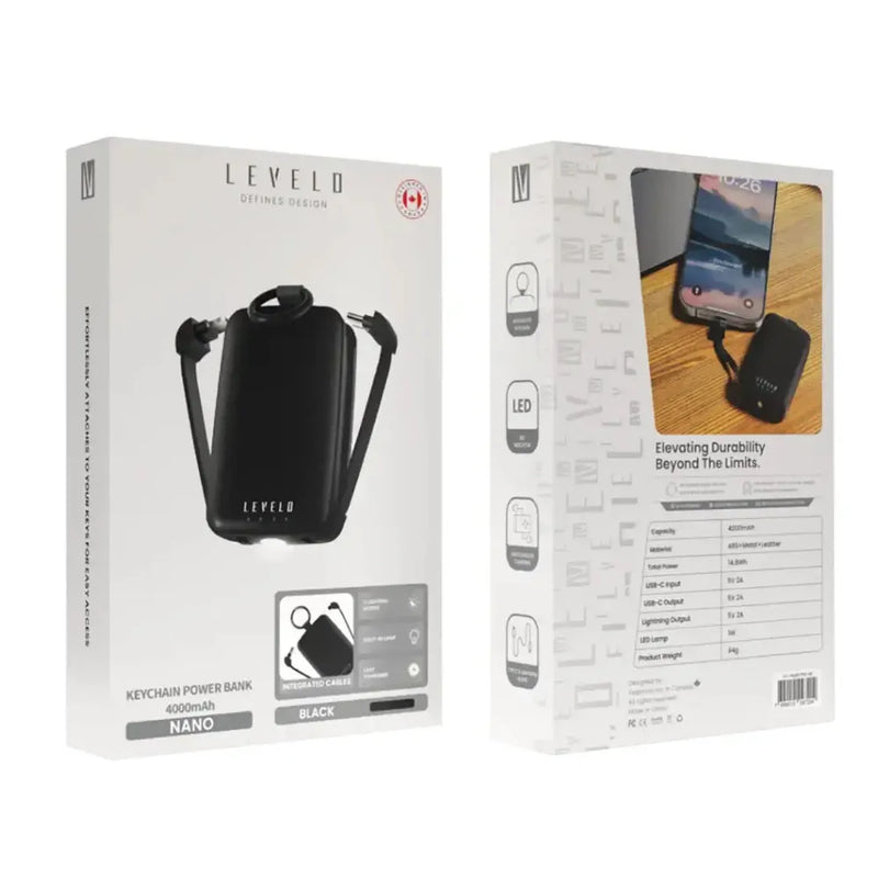 Levelo Nano Mini Portable KeyChain Power Bank with Type-C & Lightning Heads