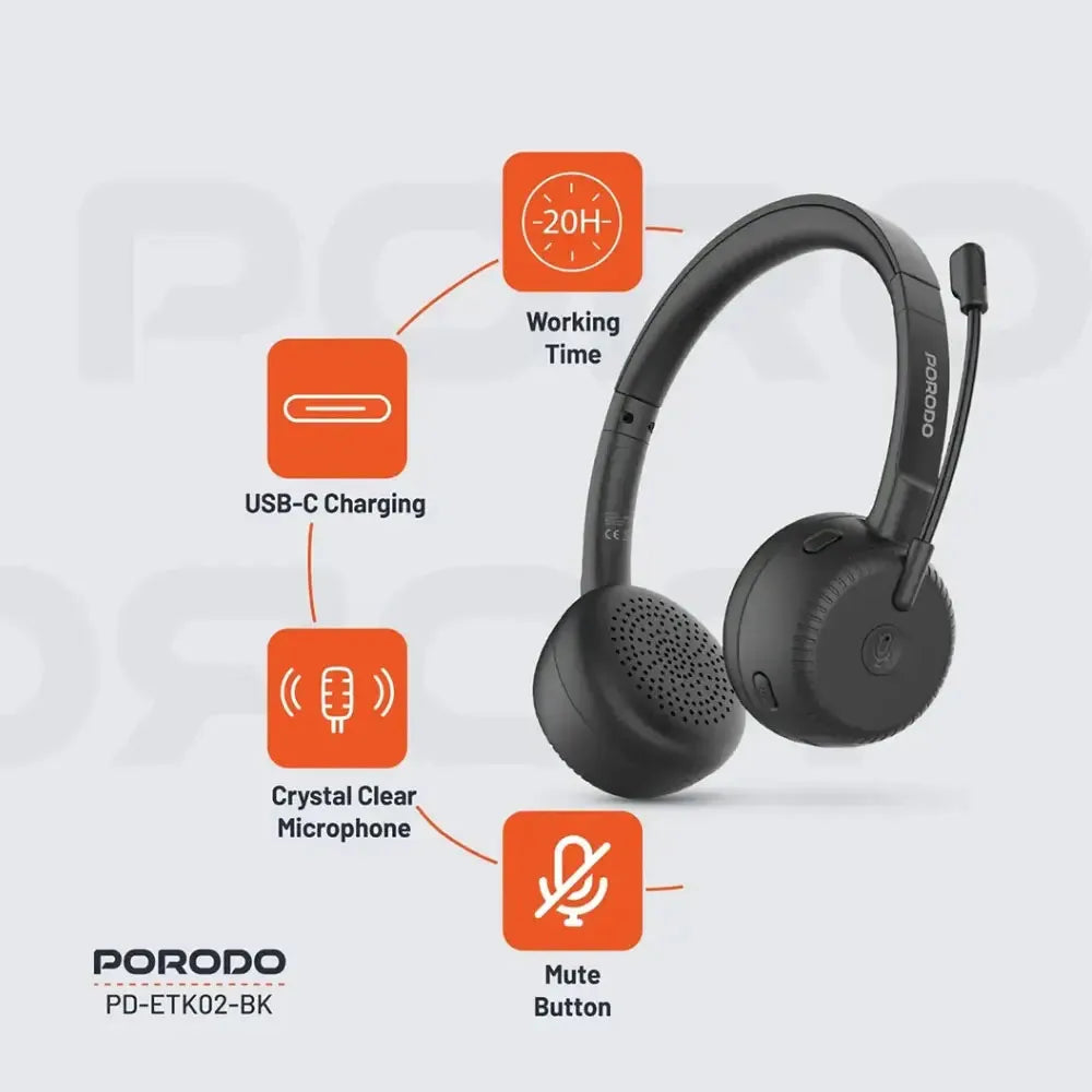 Porodo Office Wireless Headset – Black