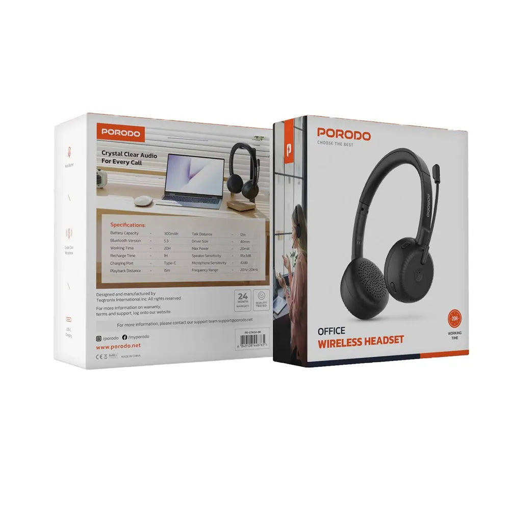 Porodo Office Wireless Headset – Black