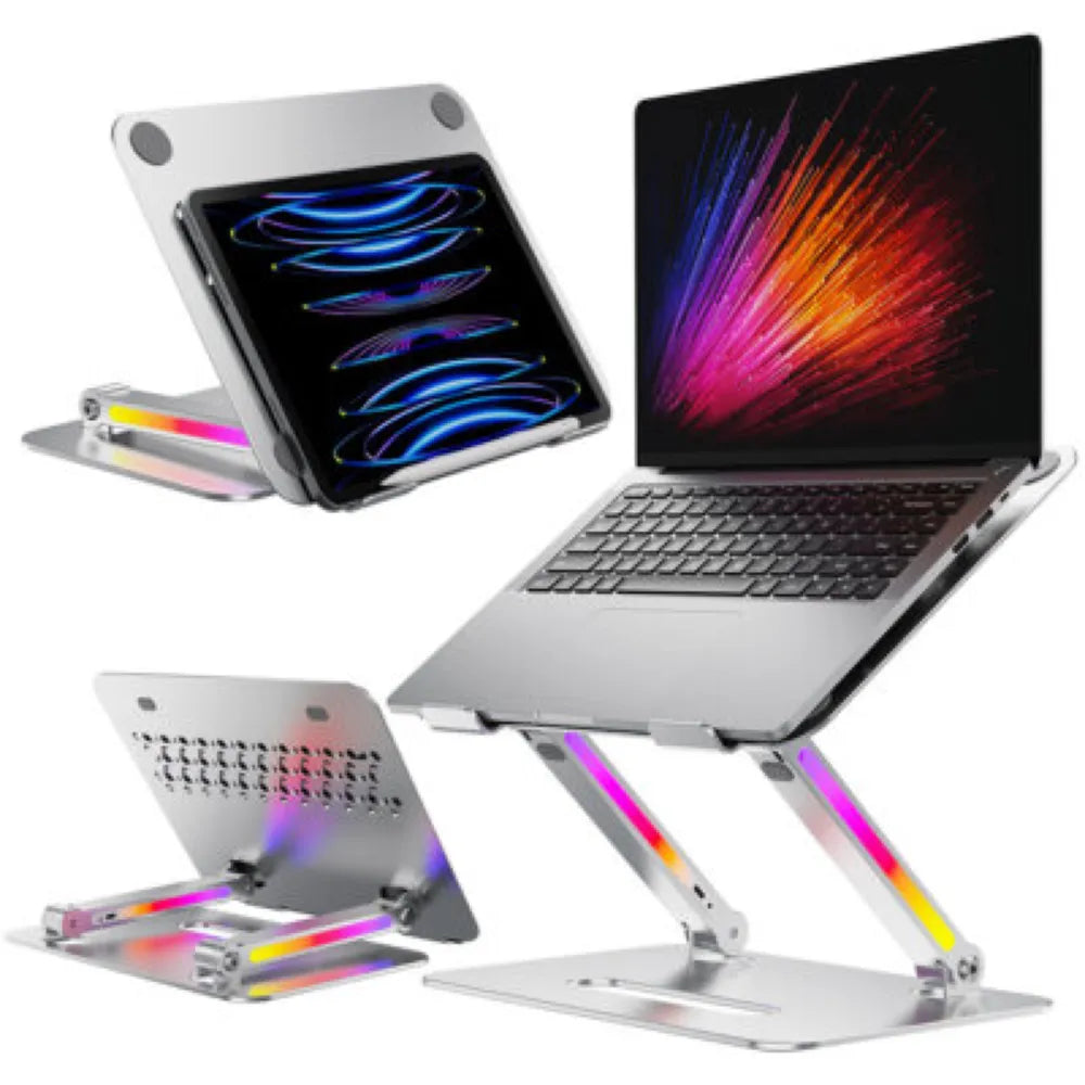 Porodo Adjustable Aluminum Laptop Stand with RGB Lighting 17.3" – Gray