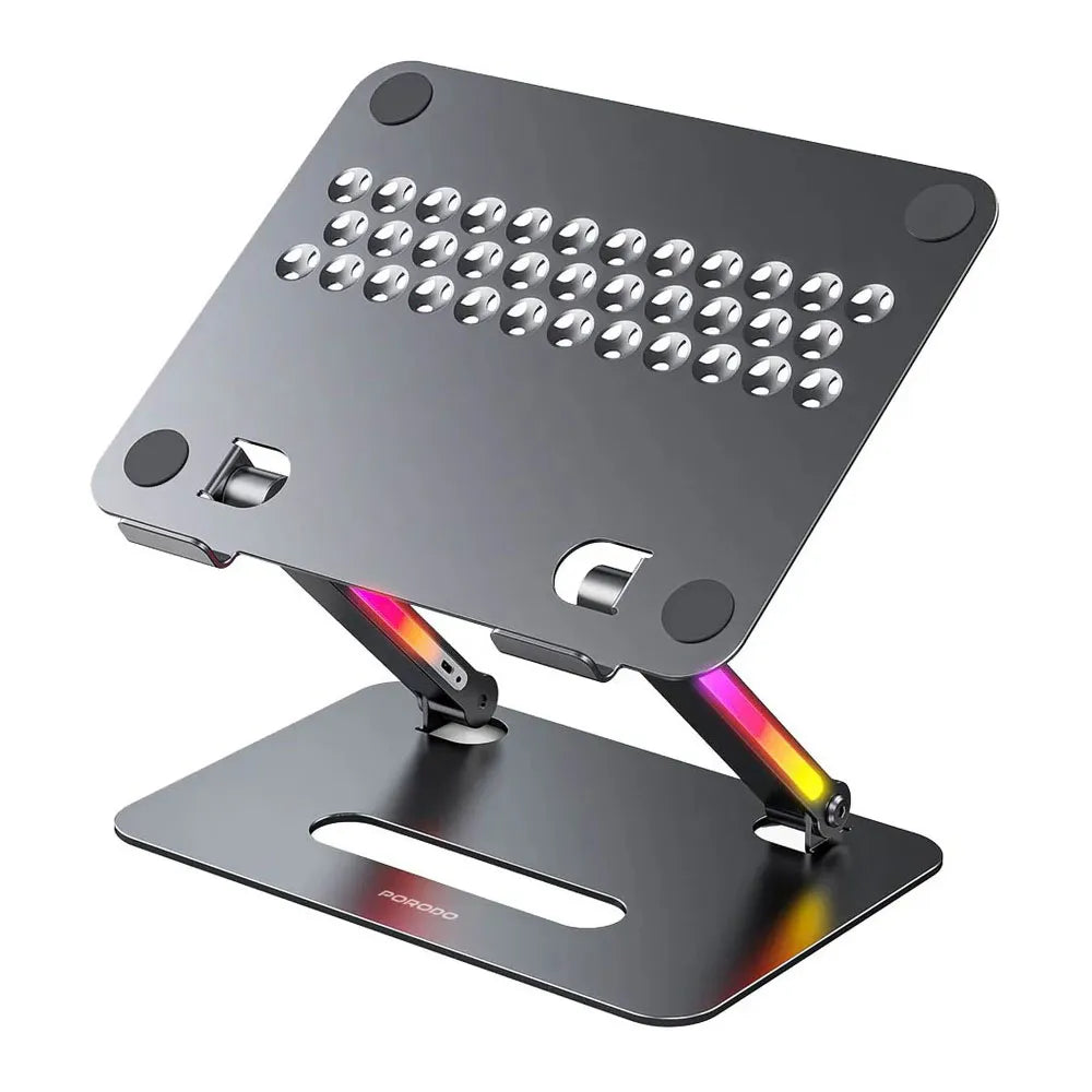 Porodo Adjustable Aluminum Laptop Stand with RGB Lighting 17.3" – Gray