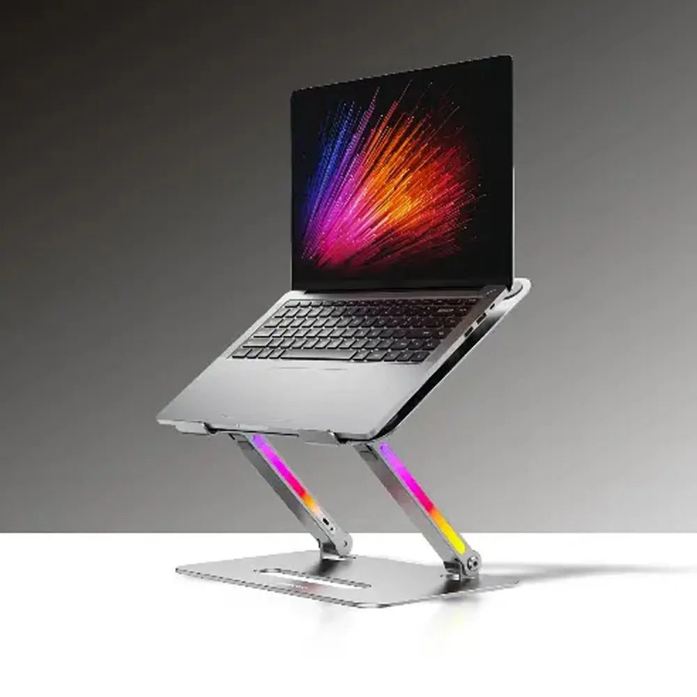 Porodo Adjustable Aluminum Laptop Stand with RGB Lighting 17.3" – Gray