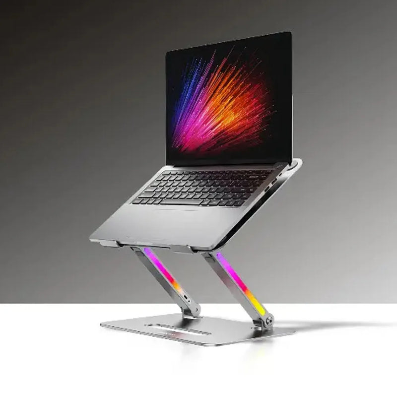Porodo Adjustable Aluminum Laptop Stand with RGB Lighting 17.3" – Gray