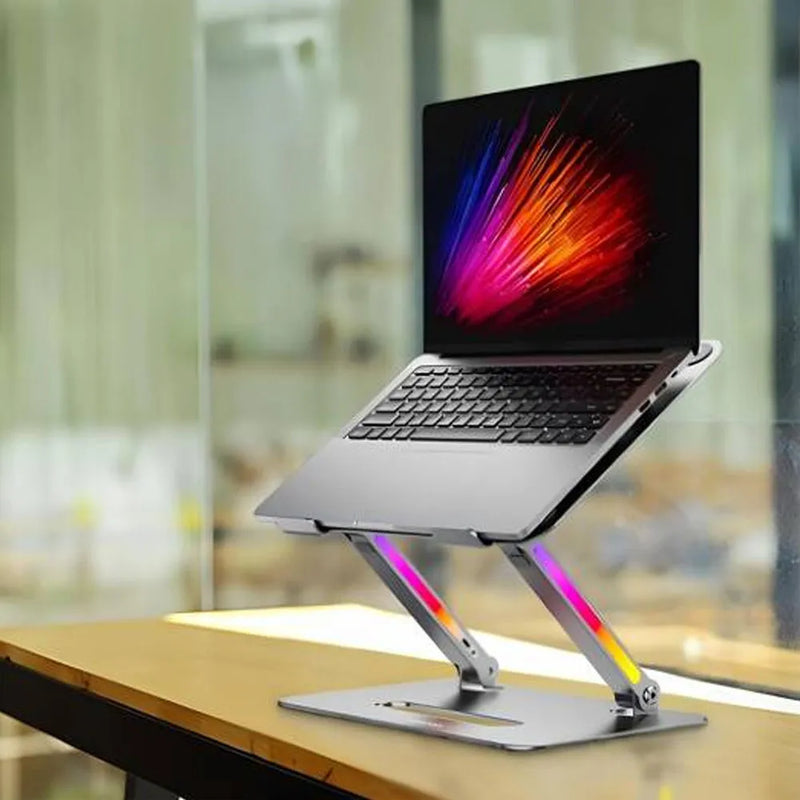 Porodo Adjustable Aluminum Laptop Stand with RGB Lighting 17.3" – Gray