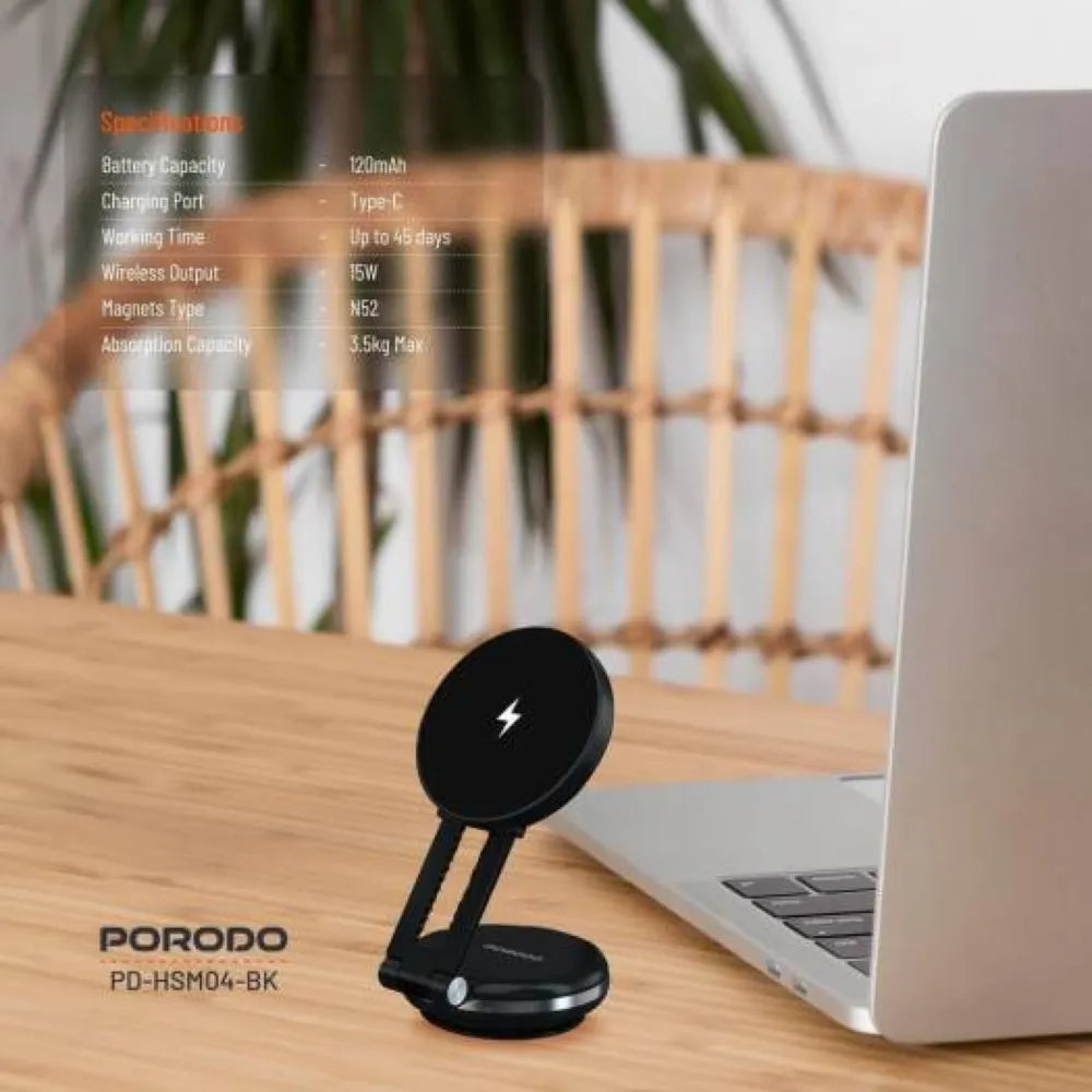 Porodo Vacuseal Magsafe Charging Mount 120mAh 15W Type-C Rechargeable – Black