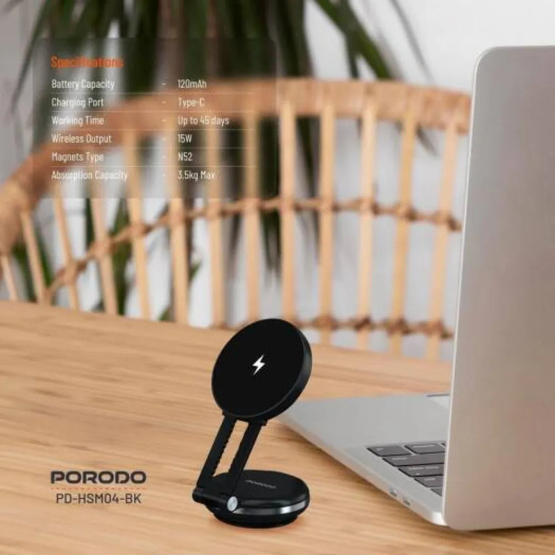 Porodo Vacuseal Magsafe Charging Mount 120mAh 15W Type-C Rechargeable – Black