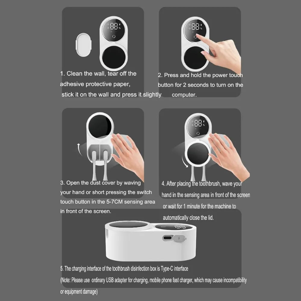 Wall-Mounted Smart UV Toothbrush Sanitizer – Built-in UV Purification & Intelligent Sensor