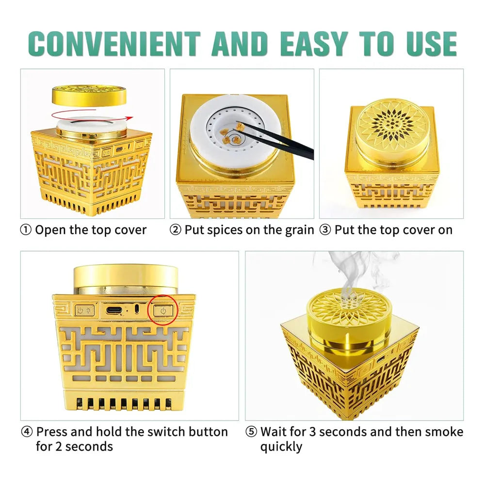 Telawah Bakhoor Incense Burner with Quran Speaker With Led Night Light 10-Hour Battery Life