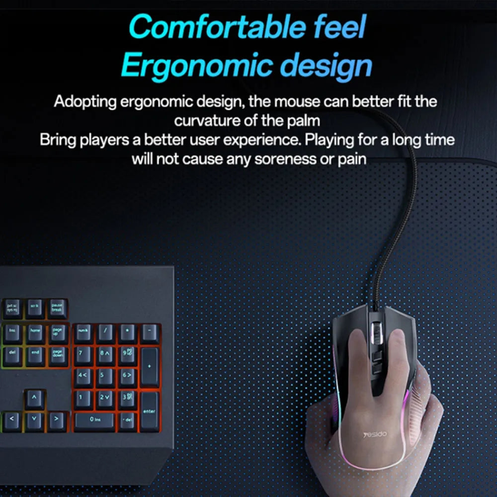 Yesido KB20 Wired Professional Gaming Mouse with RGB  7200DPI 110cm Nylon Wire