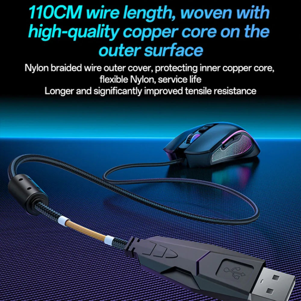 Yesido KB20 Wired Professional Gaming Mouse with RGB  7200DPI 110cm Nylon Wire