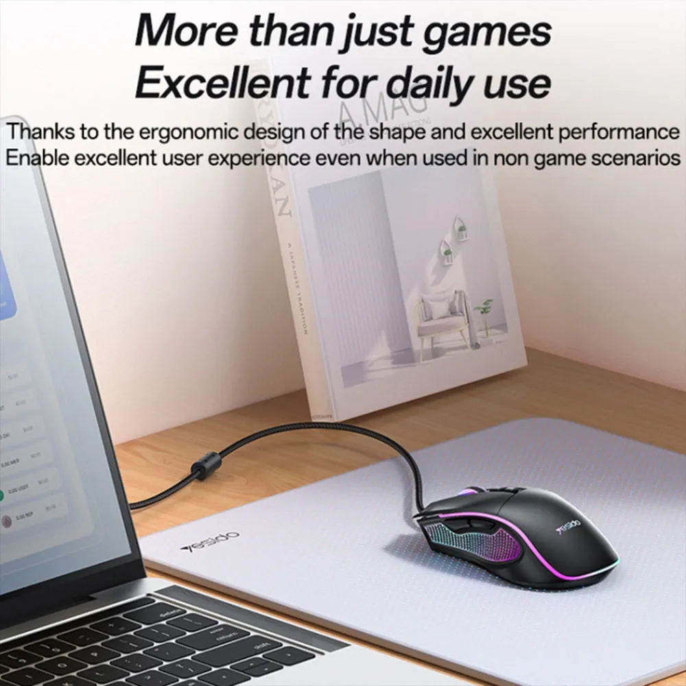 Yesido KB20 Wired Professional Gaming Mouse with RGB  7200DPI 110cm Nylon Wire