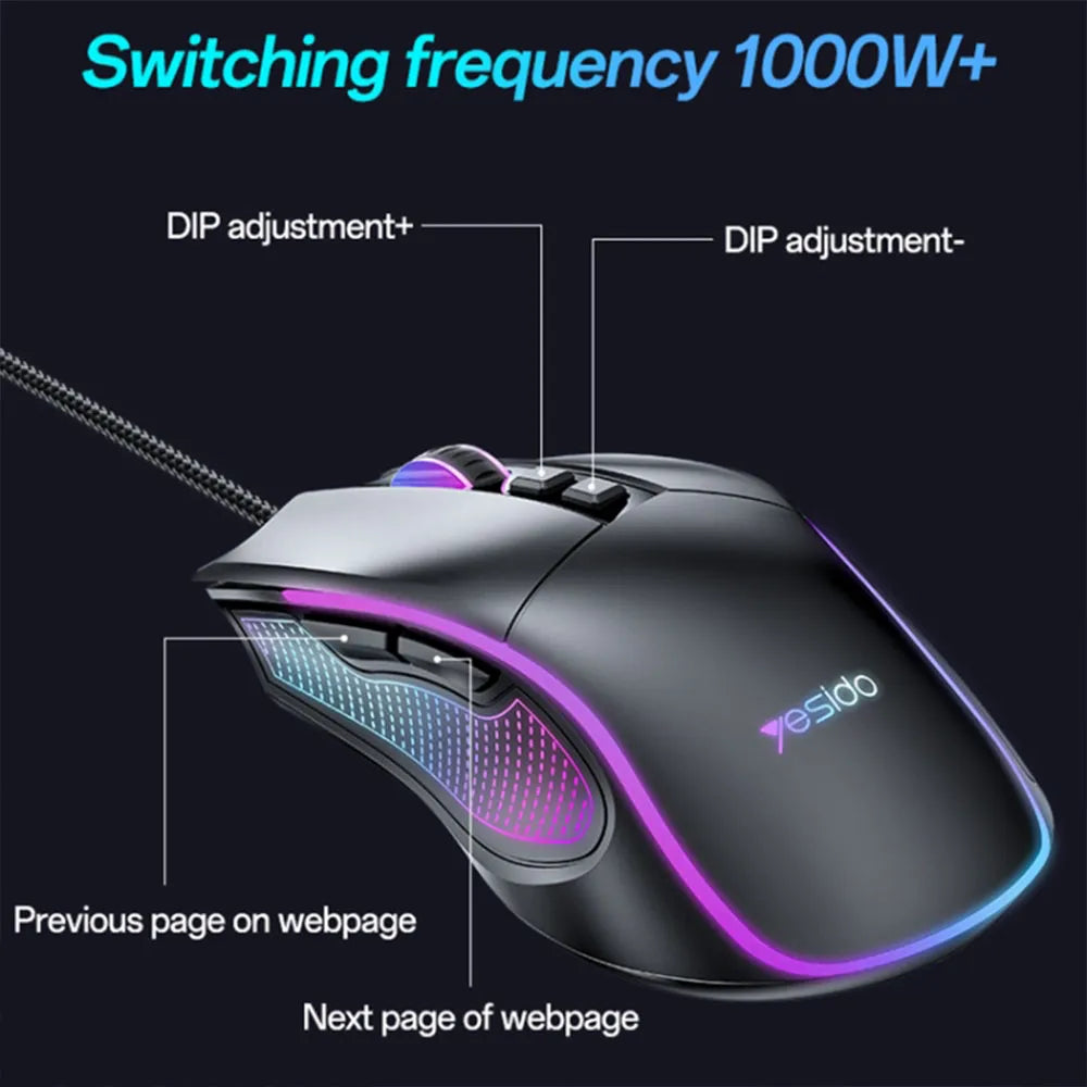 Yesido KB20 Wired Professional Gaming Mouse with RGB  7200DPI 110cm Nylon Wire