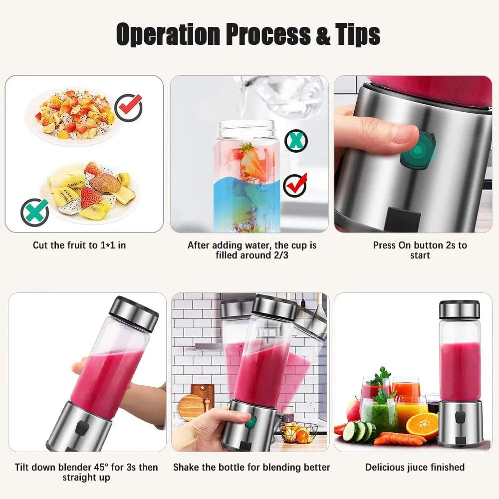 Portable USB Rechargeable Blender – 450ML Capacity for Smoothies & Shakes
