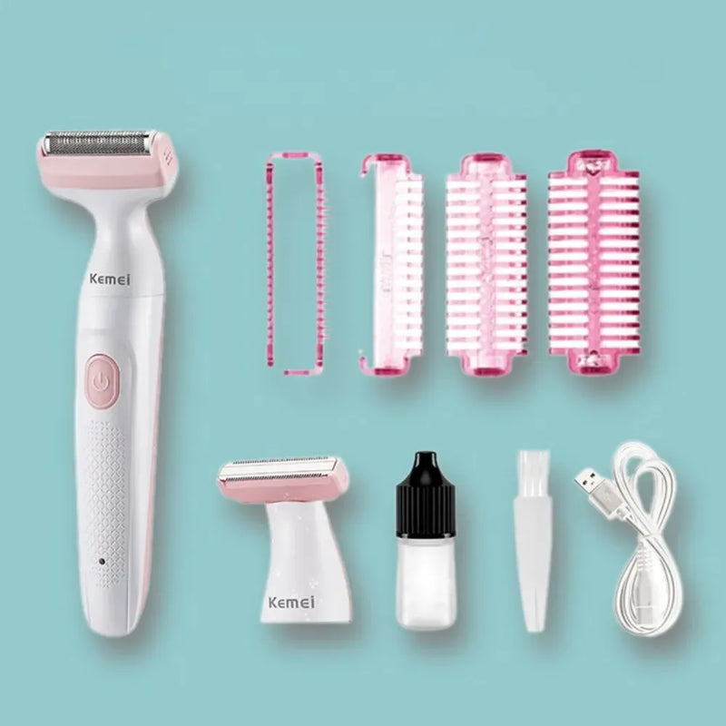Kemei KM-113 2-in-1 Women's Trimmer & Shaver – USB Rechargeable, Wet & Dry, Painless Hair Removal