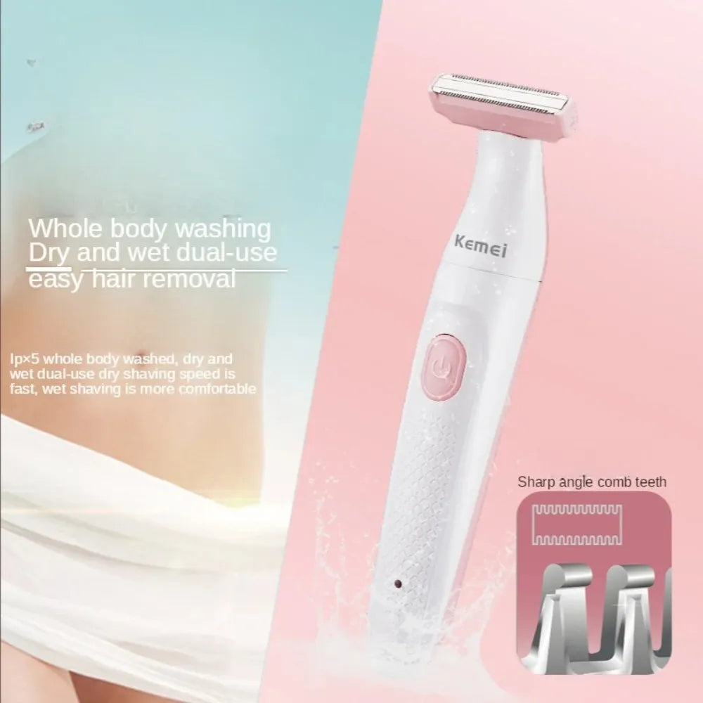 Kemei KM-113 2-in-1 Women's Trimmer & Shaver – USB Rechargeable, Wet & Dry, Painless Hair Removal