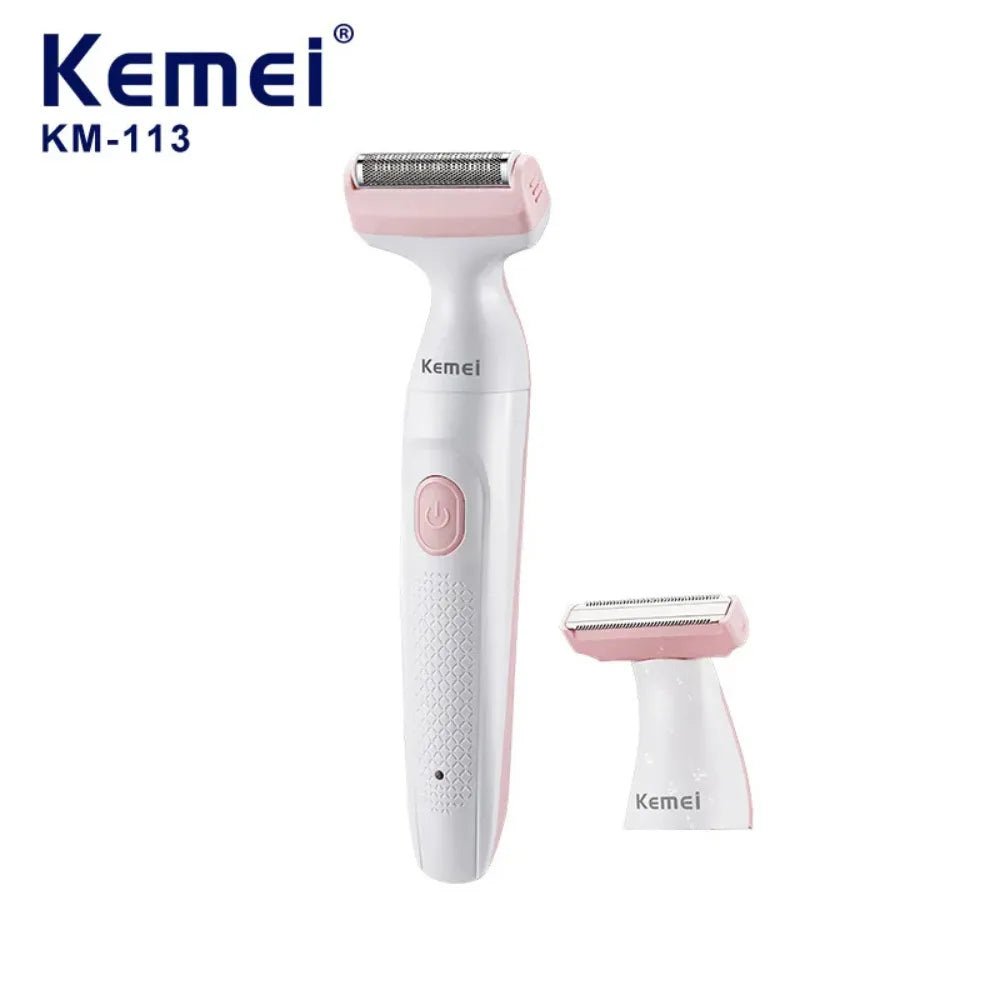 Kemei KM-113 2-in-1 Women's Trimmer & Shaver – USB Rechargeable, Wet & Dry, Painless Hair Removal
