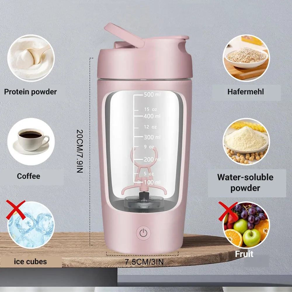Electric Automatic Mixing Cup 500ml USB Rechargeable 7000 RPM Motor Powerful Mixing Leak-Proof Tritan Material - Pink