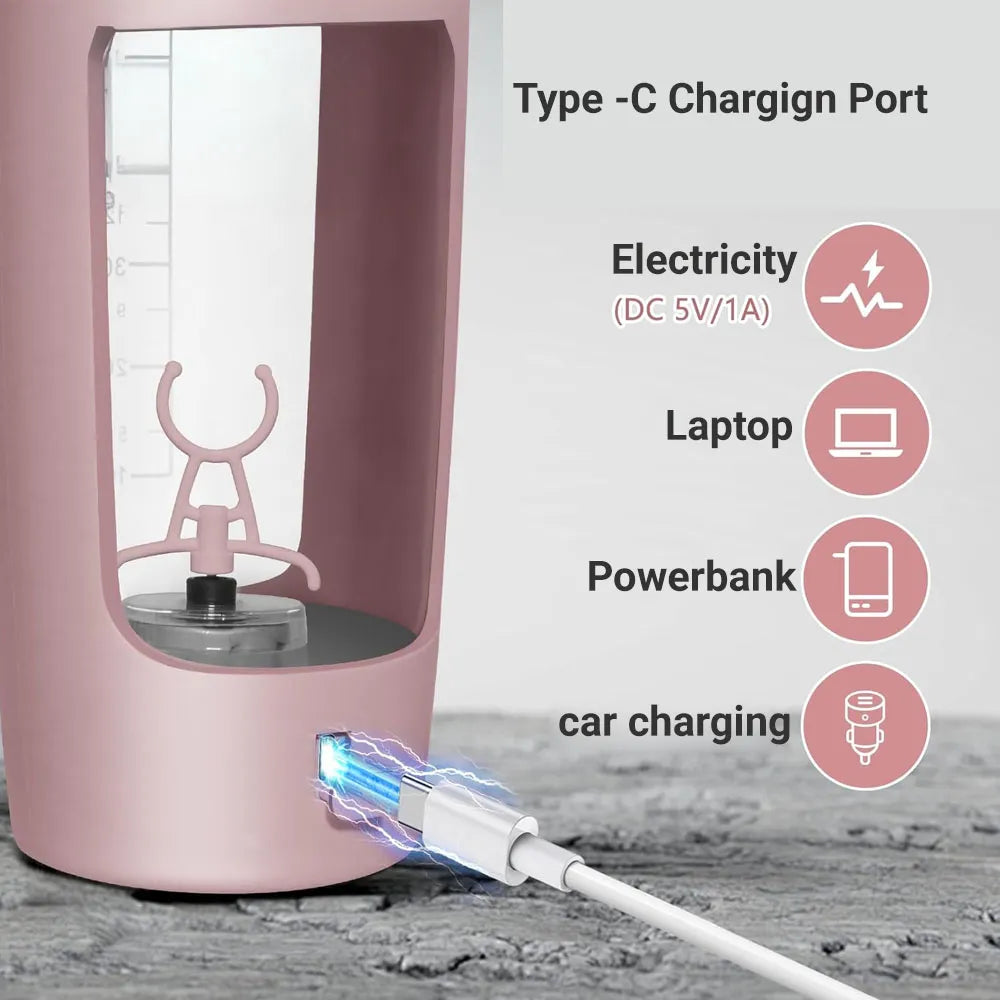 Electric Automatic Mixing Cup 500ml USB Rechargeable 7000 RPM Motor Powerful Mixing Leak-Proof Tritan Material - Pink