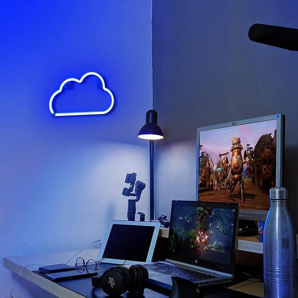 Cute Neon Cloud LED Light Home Décor With Dual Power Supply – Blue