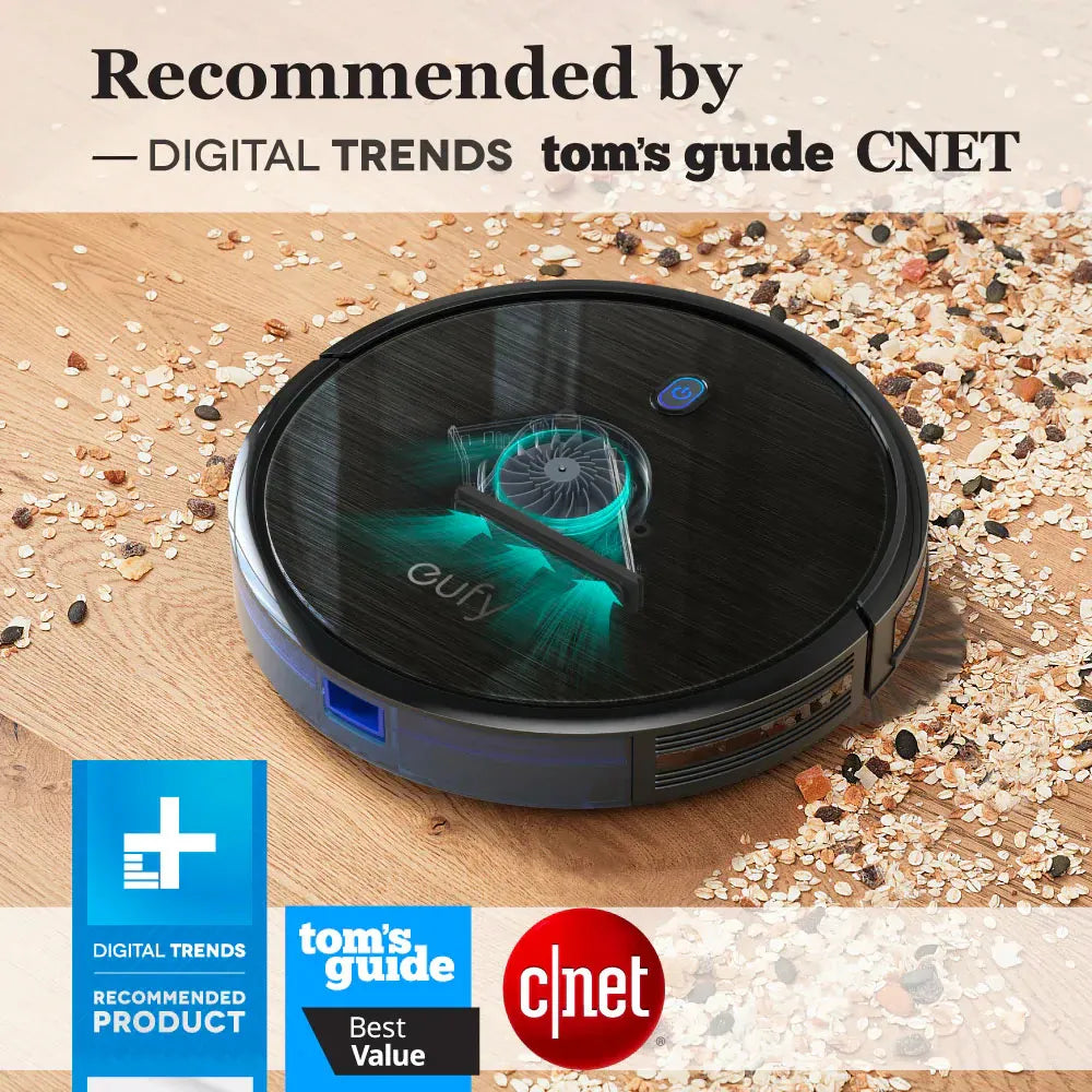 Eufy Robot Vacuum Cleaner 1300Pa Strong Suction 3 Cleaning Modes 100 Min Battery Life Quiet Operation - Black
