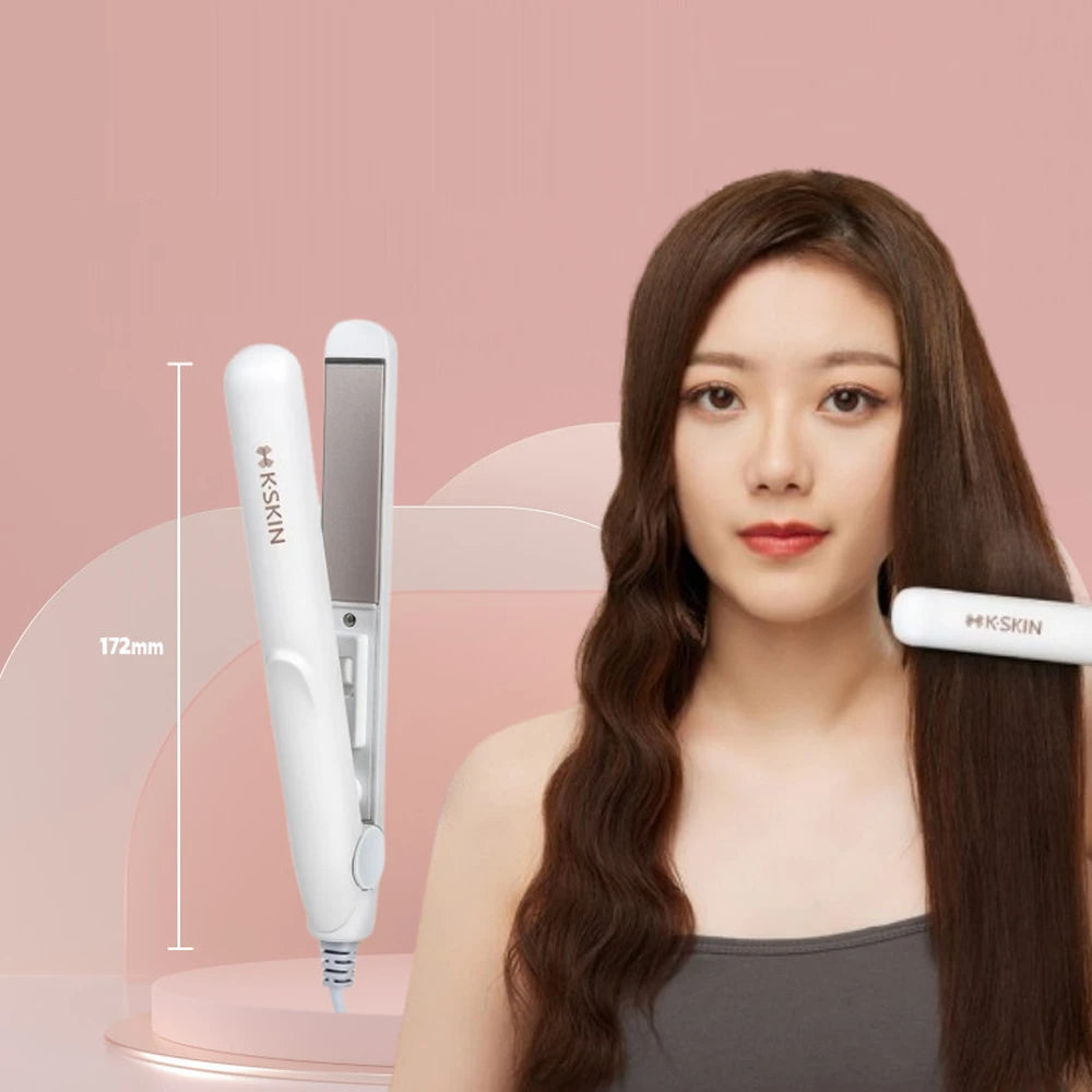 K·SKIN Mini Hair Straightener & Curler – Fast Heating, Ceramic Plate, Compact & Portable, 180°C
