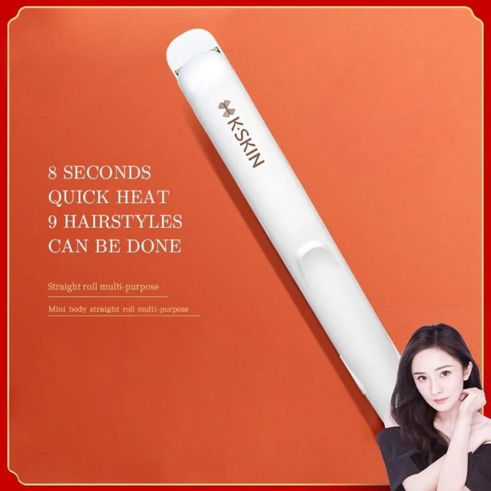 K·SKIN Mini Hair Straightener & Curler – Fast Heating, Ceramic Plate, Compact & Portable, 180°C