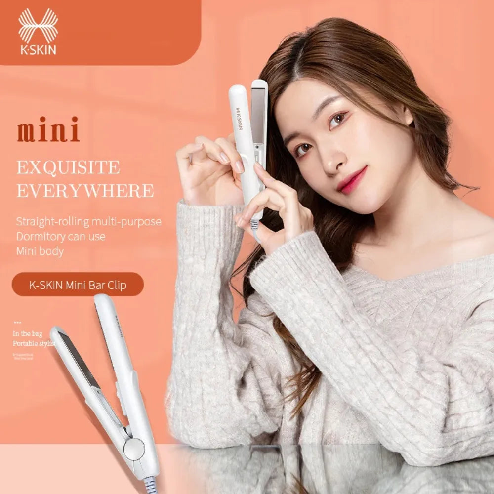 K·SKIN Mini Hair Straightener & Curler – Fast Heating, Ceramic Plate, Compact & Portable, 180°C