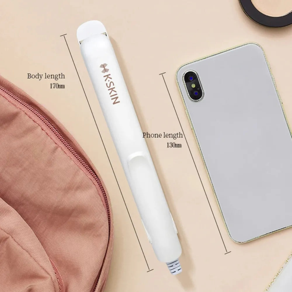 K·SKIN Mini Hair Straightener & Curler – Fast Heating, Ceramic Plate, Compact & Portable, 180°C