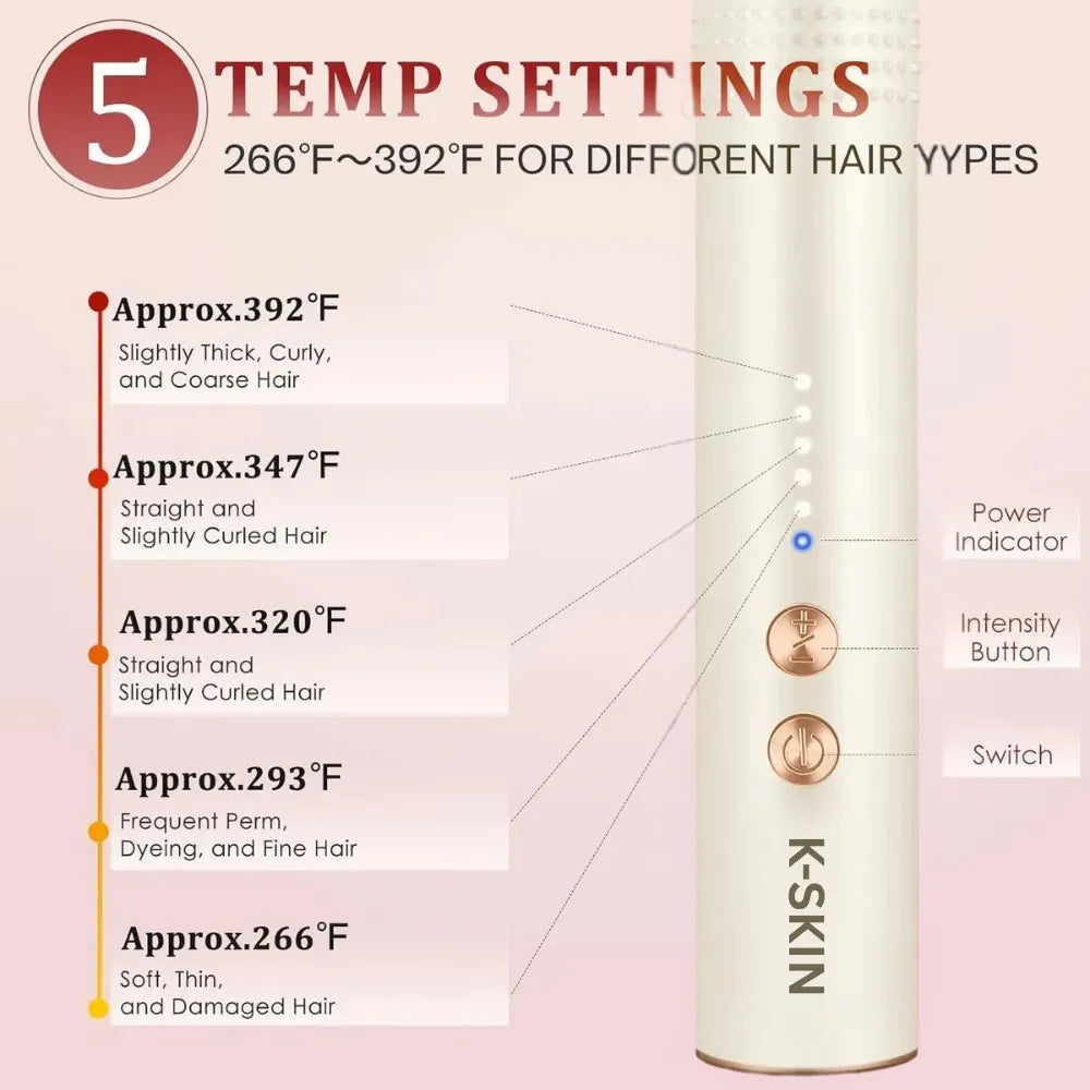 2-in-1 Hair Straightener Brush & Hot Hair Comb with 5 Temperature Control- KD383