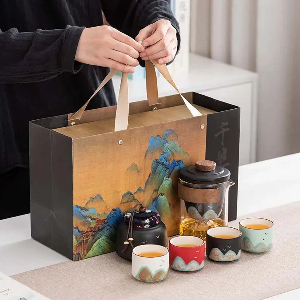 Hand-painted Ceramic Travel Tea Cup Set
