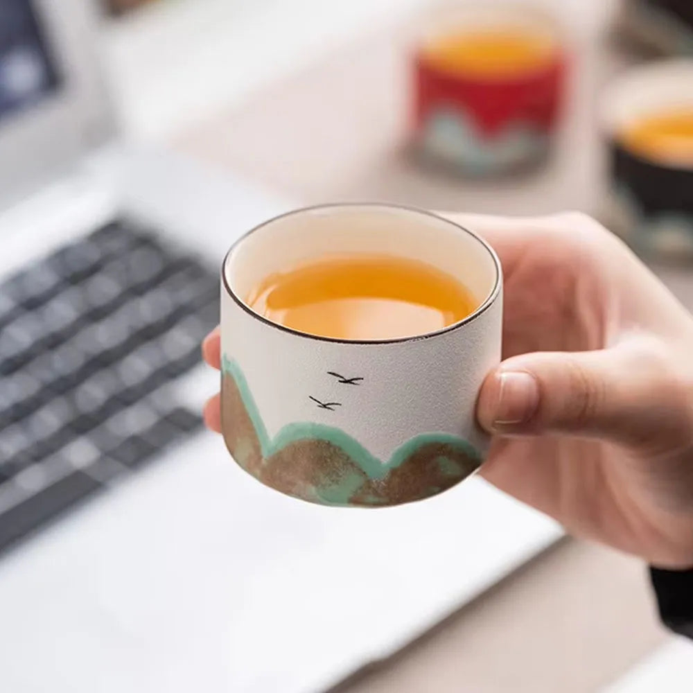 Hand-painted Ceramic Travel Tea Cup Set