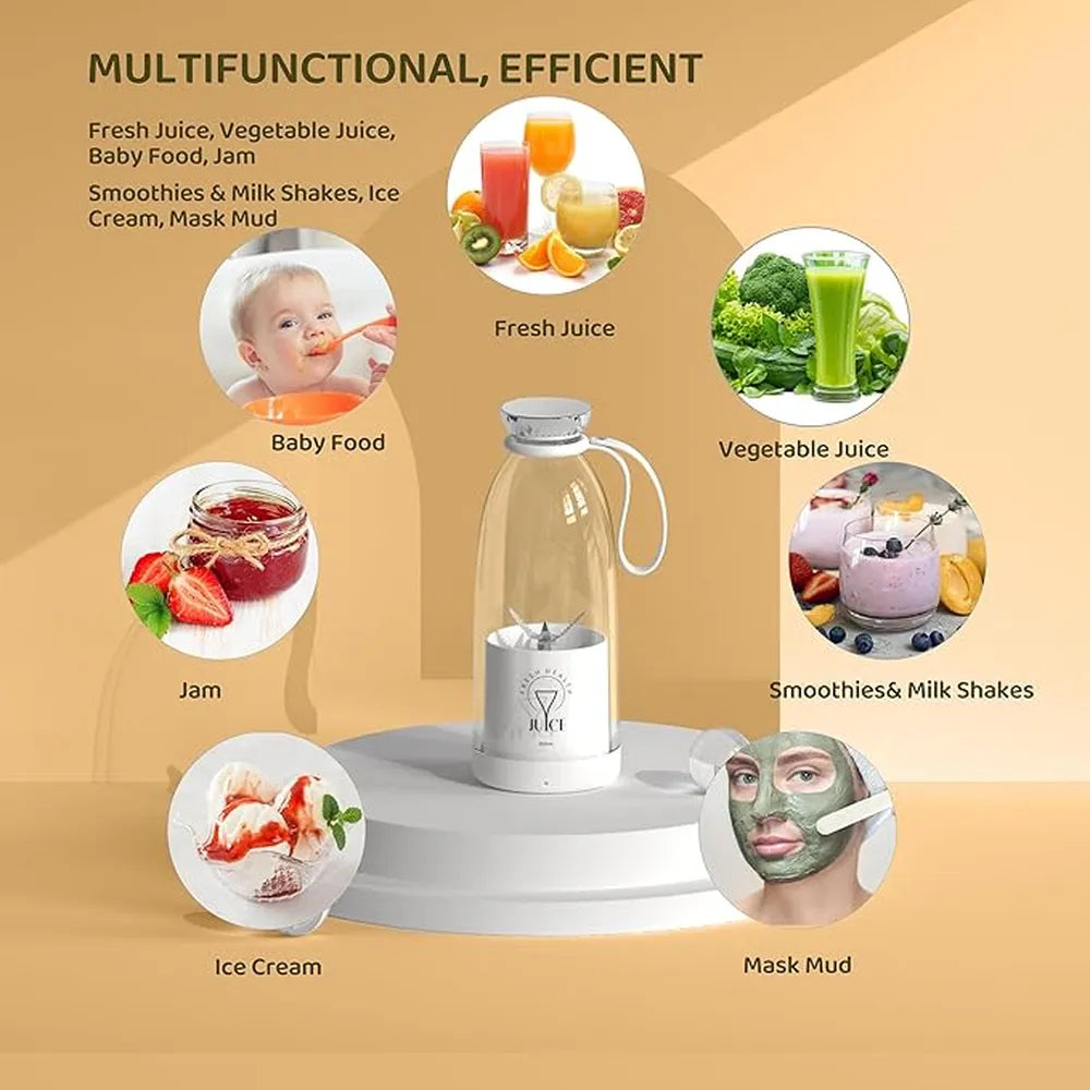 Portable Mini Blender with 6 Blades 500ml 2400mAh Battery USB Rechargeable