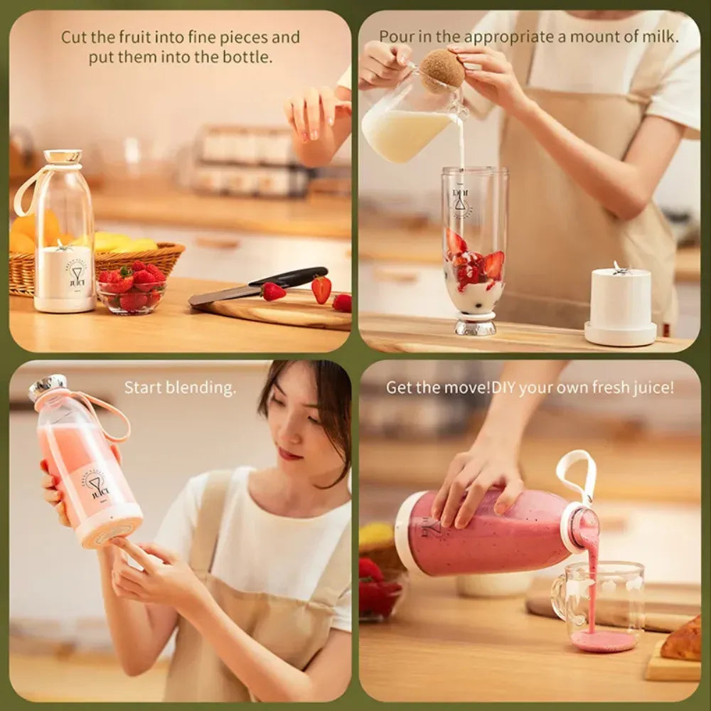 Portable Mini Blender with 6 Blades 500ml 2400mAh Battery USB Rechargeable