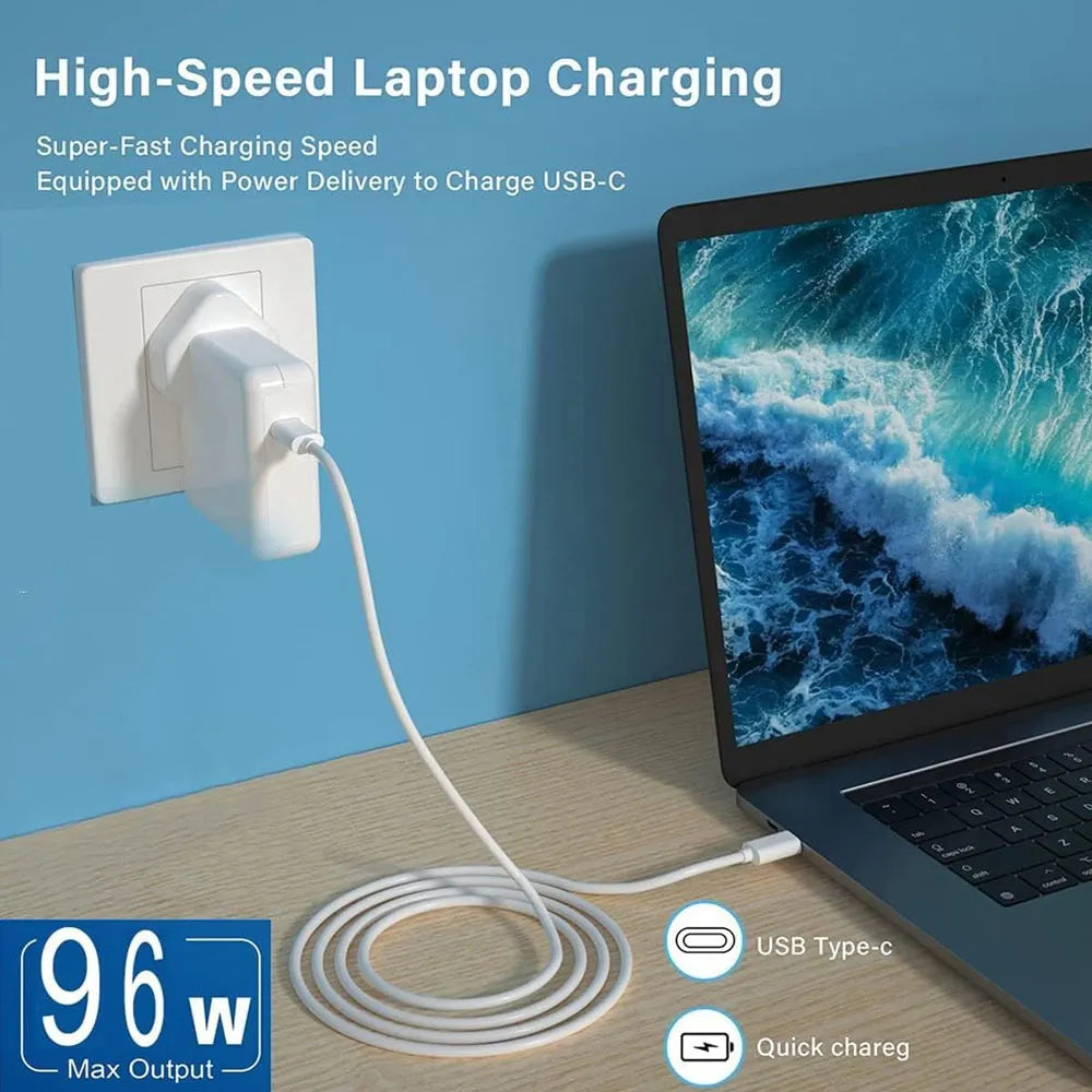 Coteci 96W USB-C Power Adapter with Cable USB-C to USB-C-UK Plug