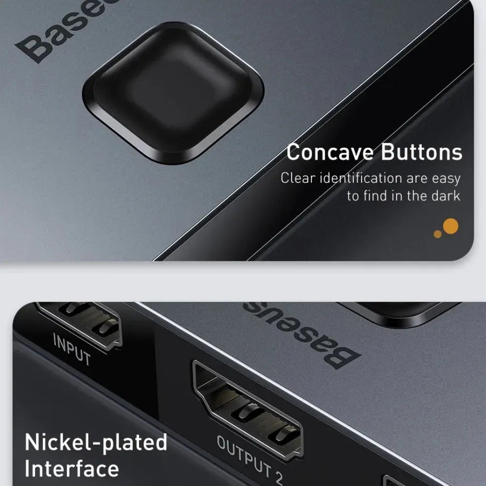 Baseus Metal Gleam Series 2-in-1 HDMI Switch Adapter 4K@60Hz with Two-Way Display & Button Control