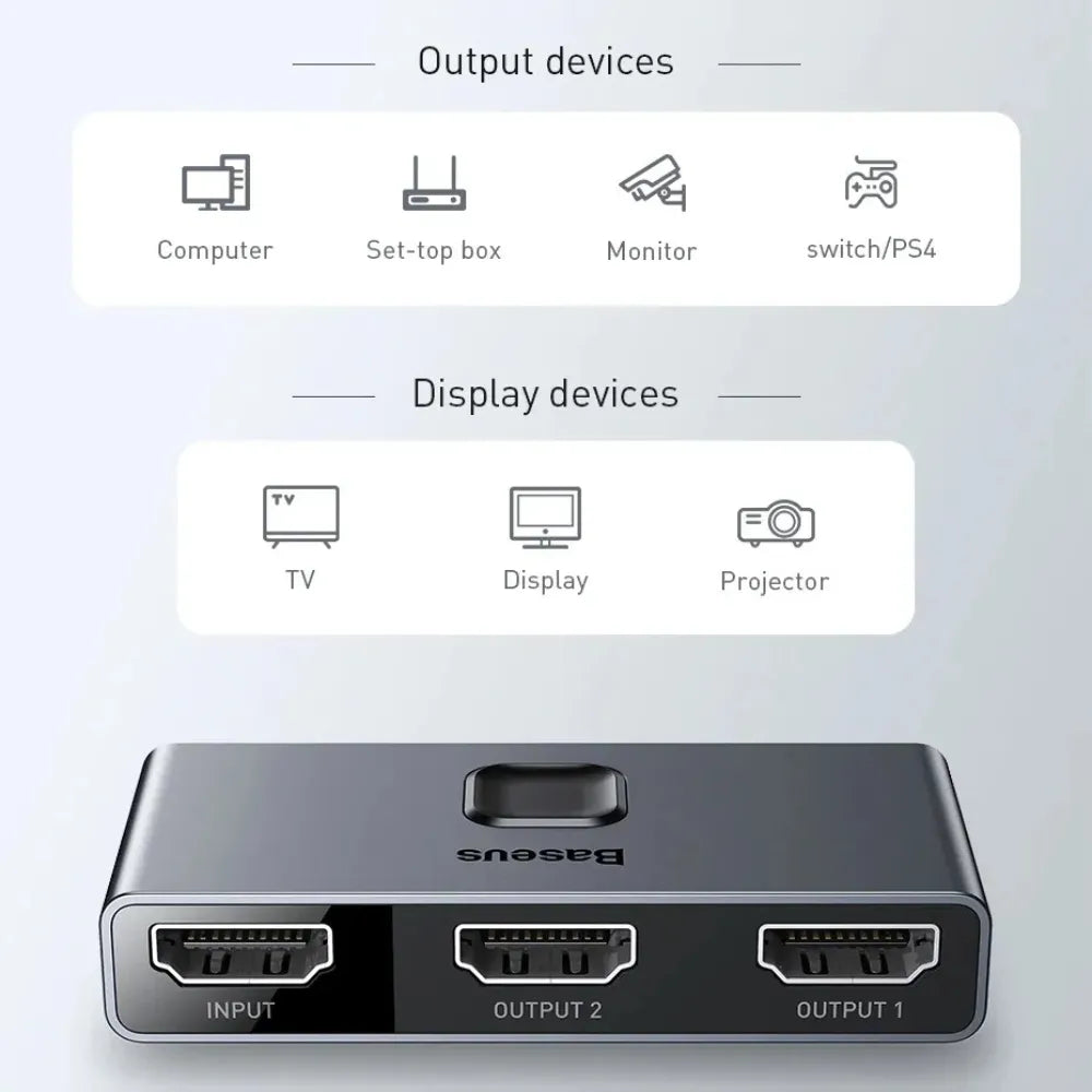 Baseus Metal Gleam Series 2-in-1 HDMI Switch Adapter 4K@60Hz with Two-Way Display & Button Control