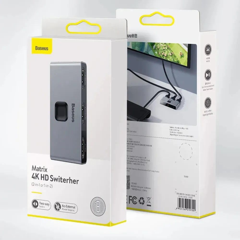Baseus Metal Gleam Series 2-in-1 HDMI Switch Adapter 4K@60Hz with Two-Way Display & Button Control