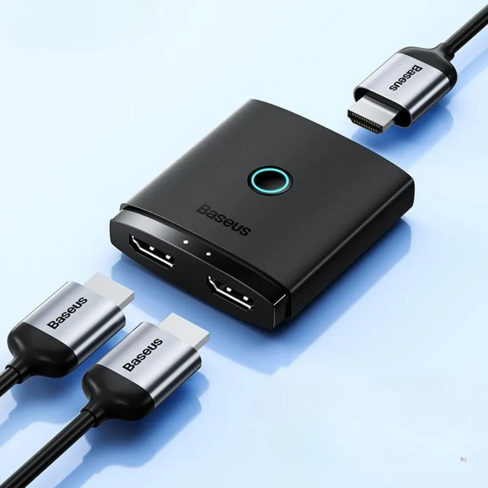Baseus AirJoy Series HDMI Switch 4K@60Hz 2-in-1 Bidirectional with Built-in 1m Cable for Dual Display & Device Switching
